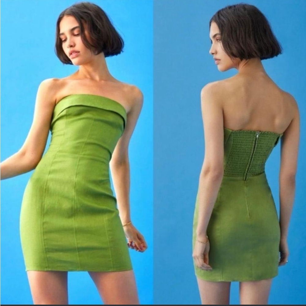 Reformation Madilyn Linen Lime Green Mini Dress